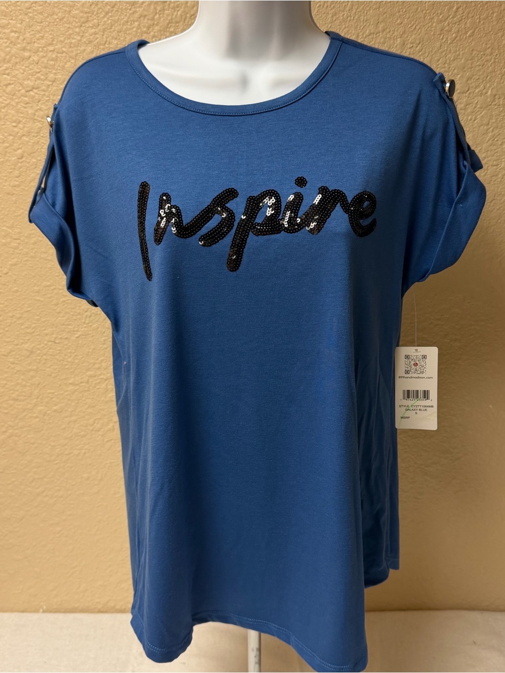 4/$20 89th & Madison Blue 'Inspire' Sequin Short Sleeve Tee